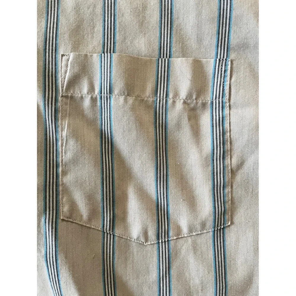 Vintage Levis Fitted Shirt Mens Large Tan Blue Striped Long Sleeve Button Down